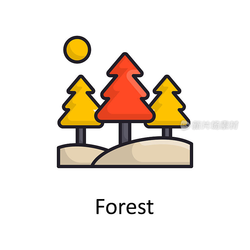 森林矢量填充轮廓图标设计插图。杂项符号在白色背景EPS 10文件